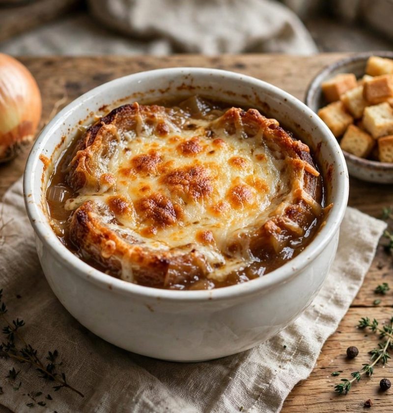 Луковый суп с дымком и гренками